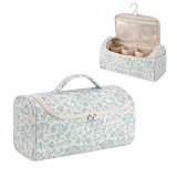 RSRSLEII Quilted Hair Tools Travel Bag Compatible with Dyson Airwrap & Shark Flexstyle,Portable Storage Case for shark hair dryer, Curling iron travel bag with Hanging Hook(01Blue Flower)