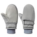Toddler Waterproof Mittens Winter Snow Ski Gloves for Kids Pure Grey M | Waterproof TPU, Warm Fleece Lined, Stay-On Wrist Strap, Name Label, Non-Slip Palm, Anti-Lost Clip, Skiing, Sledding, Snowball