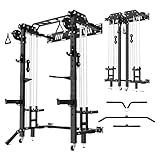 MEGASTAR FITNESS Power Cage – Folding Wall-Mounted Squat Rack, 2000 lbs Capacity with Cable Pulley System, Landmine Attachment & Multi-Grip – Ideal for Small Home Gyms