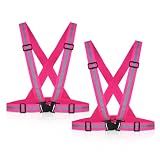 Tenalleys 2 Pack Reflective Vest Running Gear Adjustable High Visibility Reflective Running Safety Vest for Women Men Night Cycling,Hiking, Jogging,Dog Walking (Pink)