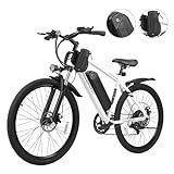 Hoverfly OUREA Electric Bike 26", 750W Peak Motor Mountain Ebike, Up to 40 Miles 20MPH Removable Battery, 7-Speed and Shock Absorber, Electric Commuter Bike for Adults White