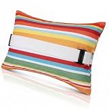 Menkxi 1 Pack 17"x10" Inflatable Beach Pillow with Removable Cover, Beach Chair Backpacking Pillow with Strap Stripe for Summer Sand Pools Travel Vacations(Rainbow)