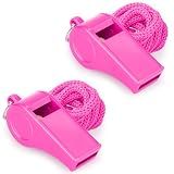 Hipat Loud Sports Whistle with Lanyard – High-Pitched Pink Plastic Whistles for Coaches, Outdoor Safety, Dog Training, Party Favors
