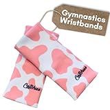 Catchies Gymnastics Wristbands for Grips - 5.25" Sweatbands for Gymnastics Grips for Female Athletes - Comfortable Cotton Blend Wrist Protection for Uneven Bars Training - Stylish Colors (Pink Cow)