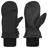 N'Ice Caps Kids Waterproof Snow Mittens Cold Weather Thinsulate Insulated (Black, 10-12 Years)
