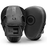 Boxing Pads for Men, Women, & Kids, Leather Focus Mitts for Martial Arts, Boxing Training, Curved Punch Mitts for Karate, Kickboxing,Muay Thai, Taekwondo Black/Black