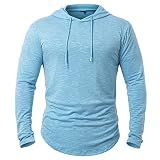MANSDOUR Men's Athletic Hooded Shirts Long Sleeve Workout Sport Hoodie Casual Running T Shirt Quick Dry Pullover Top Lightweight Golf Shirts Fashion Solid Color Active Gym Sweatshirt Blue
