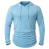 MANSDOUR Men's Athletic Hooded Shirts Long Sleeve Workout Sport Hoodie Casual Running T Shirt Quick Dry Pullover Top Lightweight Golf Shirts Fashion Solid Color Active Gym Sweatshirt Blue
