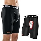 Shock Doctor Compression Shorts with Protective Bio-Flex Cup, Moisture Wicking Vented Protection, Black, Youth, Small
