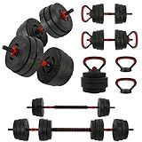 Fitvids Multi-Functional Portable Changeable Dumbbell and Barbell Kettlebell Set with Adjustable Weights, 40LBS or 60LBS Sets, Multiple Styles