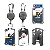 Badge Holder Retractable Clip Heavy Duty Carabiner Badge Reel Keychain with Lanyard ID Cards Holder Cool Tactical ID Holder
