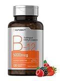 Horbäach B12 Vitamin 5000 mcg | 120 Fast Dissolve Tablets | Sublingual Methylcobalamin | Vegetarian, Non-GMO & Gluten Free Supplement