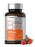 Horbäach B12 Vitamin 5000 mcg | 120 Fast Dissolve Tablets | Sublingual Methylcobalamin | Vegetarian, Non-GMO & Gluten Free Supplement
