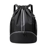 JELUTAR Drawstring Backpack Gym Bag with Shoes Compartment, Black