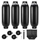 Affordura Boat Fender 4 Pack Boat Bumpers Fenders 8.5 Inch with 4 Ropes, Boat Bumpers for Pontoon Boat Fenders Inflatable (Black)