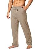Pudolla Men's Cotton Yoga Sweatpants Athletic Lounge Pants Open Bottom Casual Jersey Pants for Men with Pockets (Khaki Large)