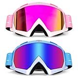 Jeemeele Motorcycle Goggles, 2-Pack Dirt Bike ATV Riding Off-Road Ski Goggles UV Anti-Fog Windproof Dustproof for Men & Women (Pink+Blue/Colorful Lens)