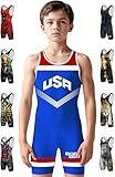 Exxact Sports Sublimated Youth Wrestling Singlet For Boys, Premium Powerlifting Singlet, Kids Wrestling Singlets For Training (YM, Royal Blue USA)