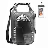 HEETA Dry Bag Waterproof for Women Men, Roll Top Lightweight Dry Storage Bag Backpack with Phone Case for Travel Swimming Boating Kayaking Paddle Board Camping Beach Accessories (Transparent Black,5L)