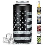 4-in-1 Slim Can Cooler Easy to Hold Insulated Beer Can Holder Double-Walled Stainless Steel for All 12 Oz Cans Black America Flag 2
