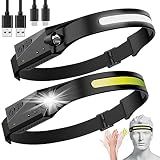 Avlxt 2 Pack LED Headlamp, Rechargeable Motion Sensor Wide Beam Headlight