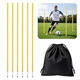 6 Pcs Soccer Agility Poles for Training, 5 FT Adjustable Speed and Agility Training Equipment for Football/Basketball/Horse/Dog Practice, Soccer Sticks with Steel Ground Nails Outdoors (Yellow)