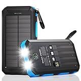 Durecopow Solar Charger Power Bank 20,000mAh, Portable Charger, 4 Cables 3 Ports Fast Charging External Battery Pack with USB C for Cell Phones, Solar Panel Charger with Dual Flashlight for Camping