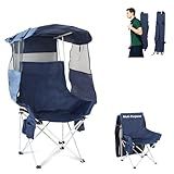 Folding Camping Chairs Canopy Outdoor: Sports Portable Beach Chair with Canopy-Lawn Beach Chairs with Umbrella for Adults-Camping Chair with Shade for Fishing Camp Heavy Duty (Regular, Navy Blue)