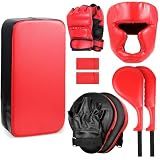 Gemscream 10 In1 Punching Mitts Kick Pad Set Taekwondo Pads Boxing Mitts Focus Pads Boxing Gloves Safety Head Guard Wrist Band for Kickboxing, Karate, Muay Thai, MMA Training (Red)