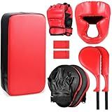 Gemscream 10 In1 Punching Mitts Kick Pad Set Taekwondo Pads Boxing Mitts Focus Pads Boxing Gloves Safety Head Guard Wrist Band for Kickboxing, Karate, Muay Thai, MMA Training (Red)