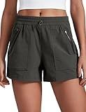 CRZ YOGA High Waisted Hiking Shorts for Women 3" - Water Resistant Cargo for Athletic Travel Outdoor with Zip Pockets Arbor Olive Medium