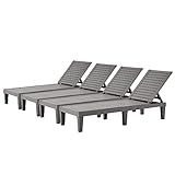 EUNHOO Outdoor Lounge Chaise, Adjustable Pool Lounge Chairs with 5 Positions Backrest, Waterproof Sun Loungers for Garden Pool Beach Patio Deck Sunbathing Set of 4