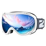 ZIONOR Lagopus Ski Snowboard Goggles UV Protection Anti fog Snow Goggles for Men Women Adult Youth VLT 8.6% White Frame Silver Lens