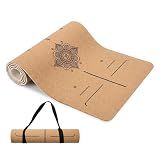 Cork Yoga Mat extra thick 6mm TPE Yoga Mat 72x24 Inch High Density Non-Slip Workout Mat Super Grip Quick-Dry for Hot Yoga, Home Gym (With Alignment Lines)