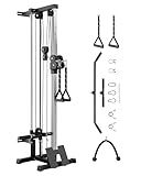 Garvee Wall Mount Cable Station, LAT Pulldown Machines with 19 Positions Dual Pulley System, Cable Crossover Machine with Adjustable Footplate, T-Bar and More Attachments, Workout Equipment Home Gym