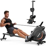 Magnetic Rowing Machine for Home, Upgraded Version with Greater Resistance and Longer Slide Rail, Quiet & Smooth Full Body Workout Rower, App Connected Cardio Equipment