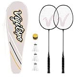 Double Racket Set with Free Shuttlecocks | Professional-Grade Badminton Racket Set | Lightweight Design & Non-Slip Grip | Available in White/Black/Orange/Sliver/Green (Black, 4 inches)