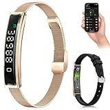 PYSUG Smart Bracelet, Fitness Trackers, 5ATM Waterproof with 24/7 Heart Rate/SpO2/Sleep Tracker, Bluetooth 5.3, APP, Multi-Sport Modes for iOS & Android (Gold)
