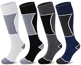 Geyoga 4 Pairs Merino Wool Ski Socks,Black, Dark Gray, Gray, Dark Blue,M