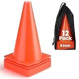 GHB 9 Inch Soccer Cones 12 Pack Disc Soccer Sport Cones Training Field Marker Agility Cones for Basketball, Coaching, Practice Equipment Includes Drills Guide (9" 12Pcs Orange)