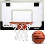 SKLZ Pro Mini Basketball Hoop - 18" x 12" Clear, Shatterproof Backboard, Breakaway Rim, Heavy Duty Net, & 5" Ball - Easy Mount Padded, Slide-On Over-Door Mounts - Suitable for Office, Dorm, Bedroom