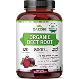 Zazzee USDA Organic Beet Root 20:1 Extract, 120 Quick Release Capsules
