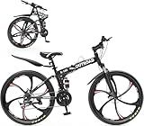 Omelaza 26 ich Folding Mountain Bike, 21 Speed Mountain Bike for Adults with Durable Tires, Foldable Bicycle with Dual-disc Brake System, Front Suspension Folding Bicycle for Men and Women Black