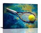 Spaexor Tennis Wall Art, Graffiti Tennis Balls Pictures Wall Decor, Green Sports Court Canvas Prints Painting, Balls Poster Framed Artwork for Gym Bathroom Living Room Bedroom Office Dining Room Decoration 16"x12"