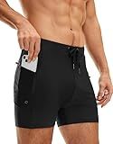 G Gradual Men's Swimsuit Trunks with Zipper Pockets Quick Dry Swimwear Bathing Suit Swim Briefs Board Shorts for Men(Black,L)