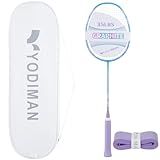 YODIMAN Single Professional Badminton Racket for Advanced Players - 50T Graphite Carbon Fiber with Aerodynamic Frame, Pre-Strung 26lbs, Ultra-Light 5U for Club & Tournament