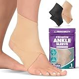 BraceAbility Elastic Ankle Support Brace - Lightweight Slip on Foot and Ankle Compression Sleeve for Gymnastics, Dance, Sports, Running, Exercise, and Sprained Ankle Swelling for Women and Men (Beige, X-Large)