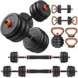FEIERDUN Adjustable Dumbbell Set, 45 Lbs Free Weight with Connector, 4-in-1 Barbell Kettlebell and Push Up Stand for Home Gym, Men and Women - 1 Pack, Black