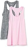 Amazon Essentials Women's Active Workout Quick Dry Tech Stretch Racerback Tank Top (Available in Plus Size), Pack of 2, Black Space Dye/Light Pink, Medium