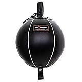 Pro Impact Genuine Leather Double End Boxing Punching Bag - Speed Striking & Dodge Training Ball - Includes Cords & Hooks for Gym Workout MMA Muay Thai (7 Inch)